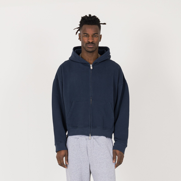 Cropped Zip Hoodie - Navy - Destructive