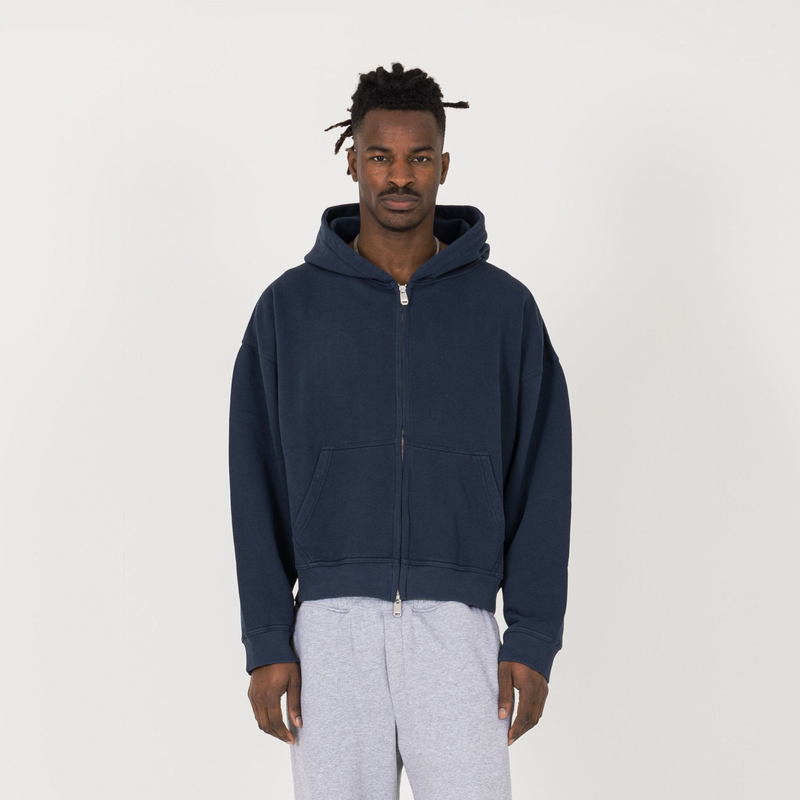 Cropped Zip Hoodie - Navy - Destructive