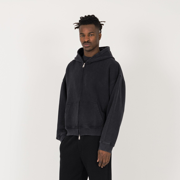 Cropped Zip Hoodie - Vintage Black - Destructive
