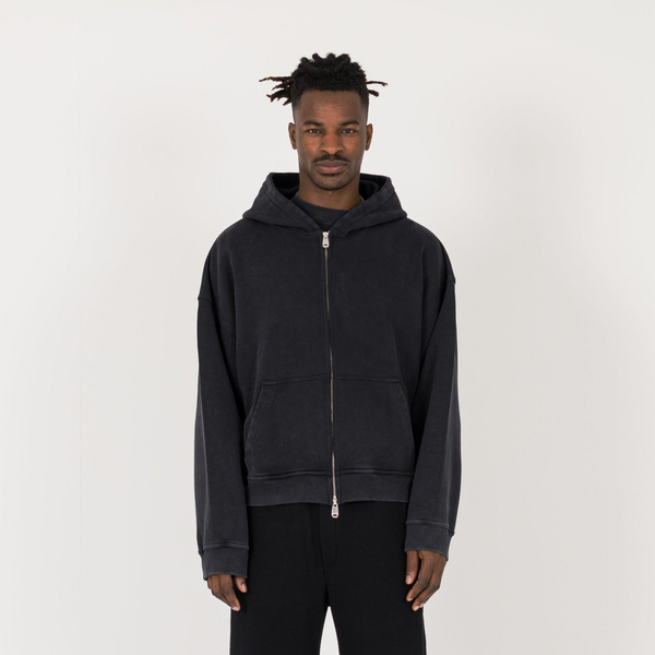 Cropped Zip Hoodie - Vintage Black - Destructive