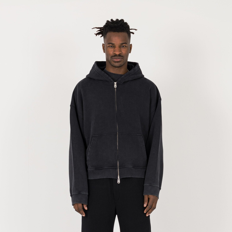 Cropped Zip Hoodie - Vintage Black - Destructive