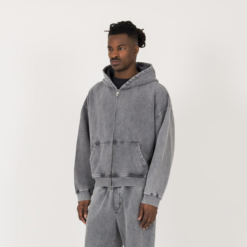 Cropped Zip Hoodie - Vintage Grey - Destructive