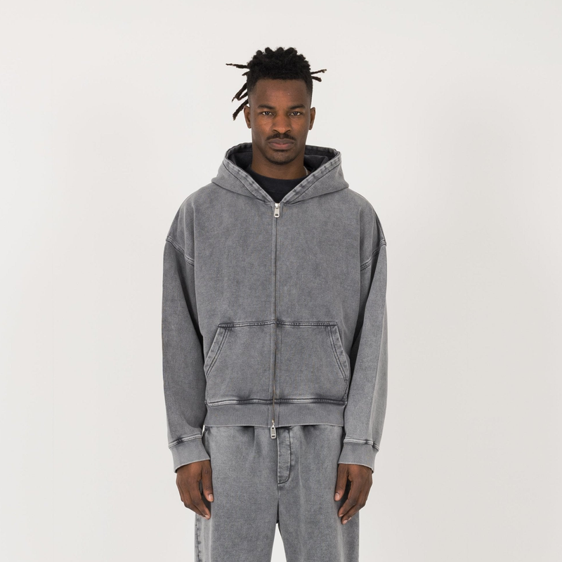 Cropped Zip Hoodie - Vintage Grey - Destructive