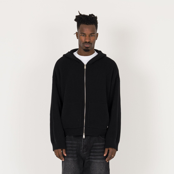 Ribbed Zip Hoodie - Black - Destructive