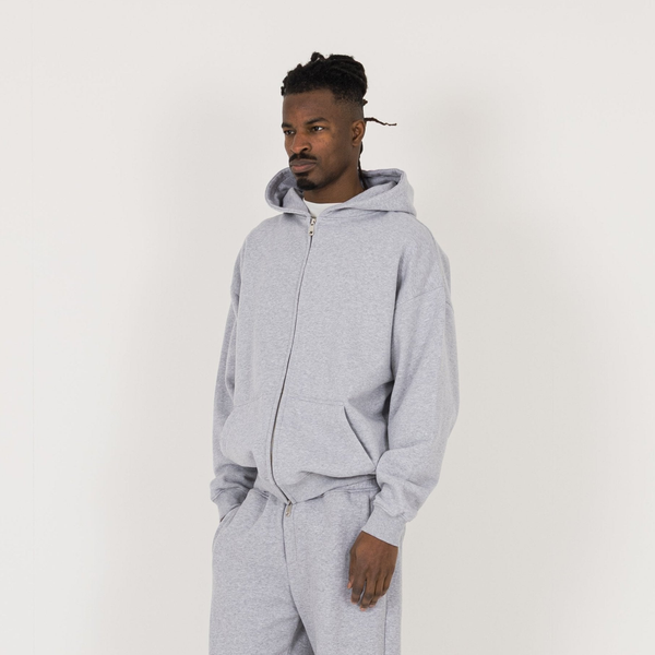 Zip Hoodie - Light Marl Grey - Destructive