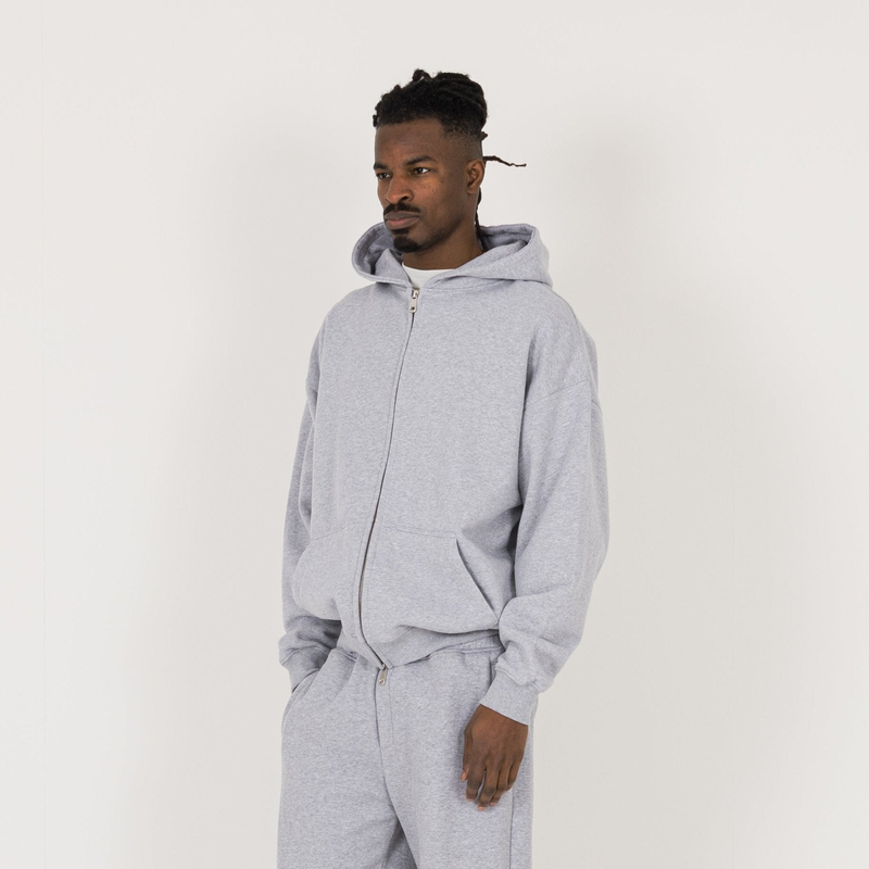 Zip Hoodie - Light Marl Grey - Destructive