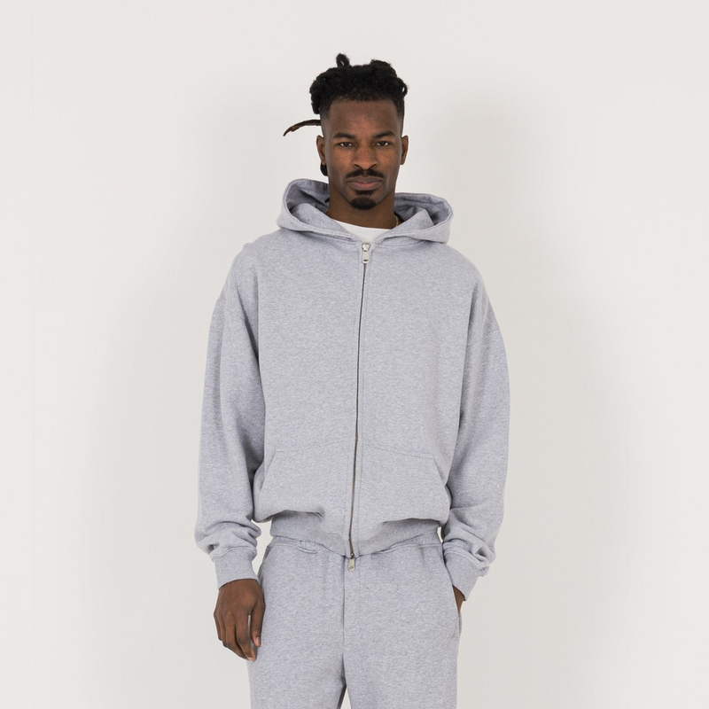 Zip Hoodie - Light Marl Grey - Destructive
