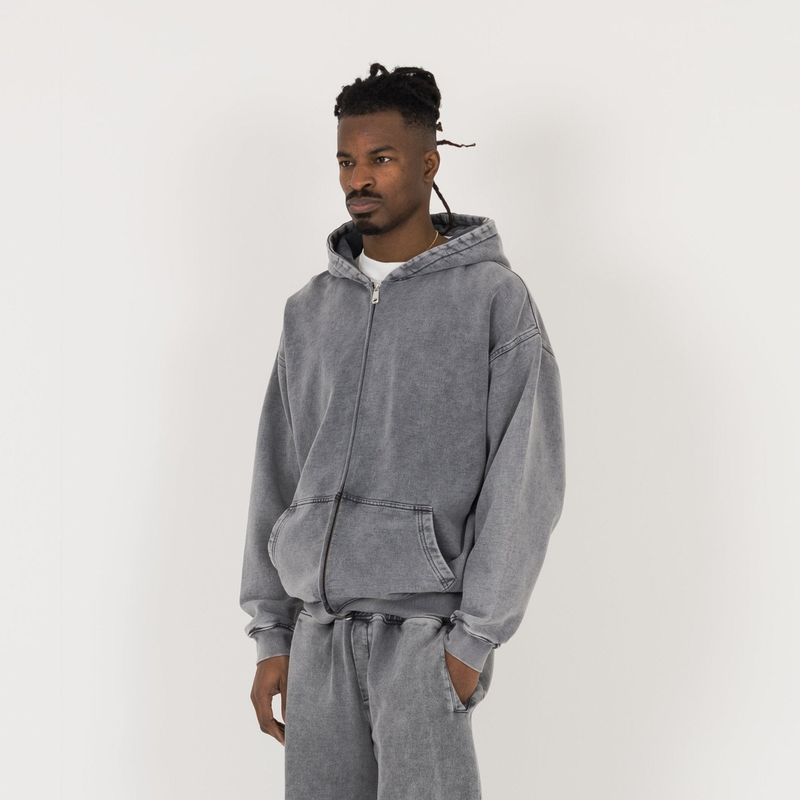 Zip Hoodie - Vintage Grey - Destructive