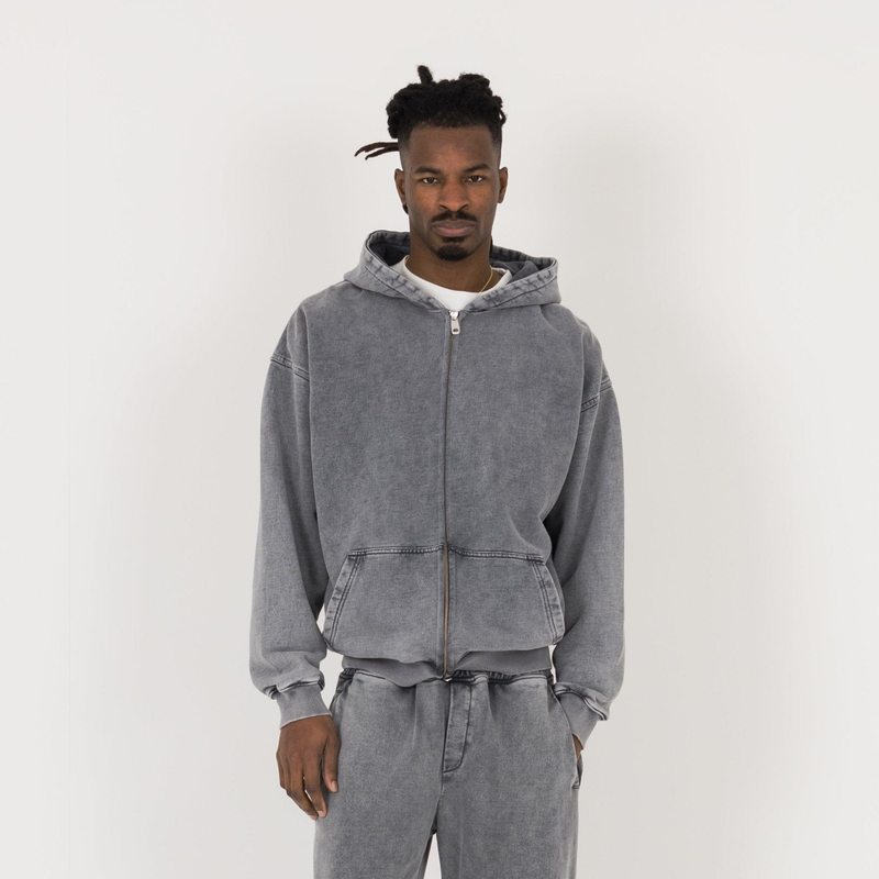 Zip Hoodie - Vintage Grey - Destructive