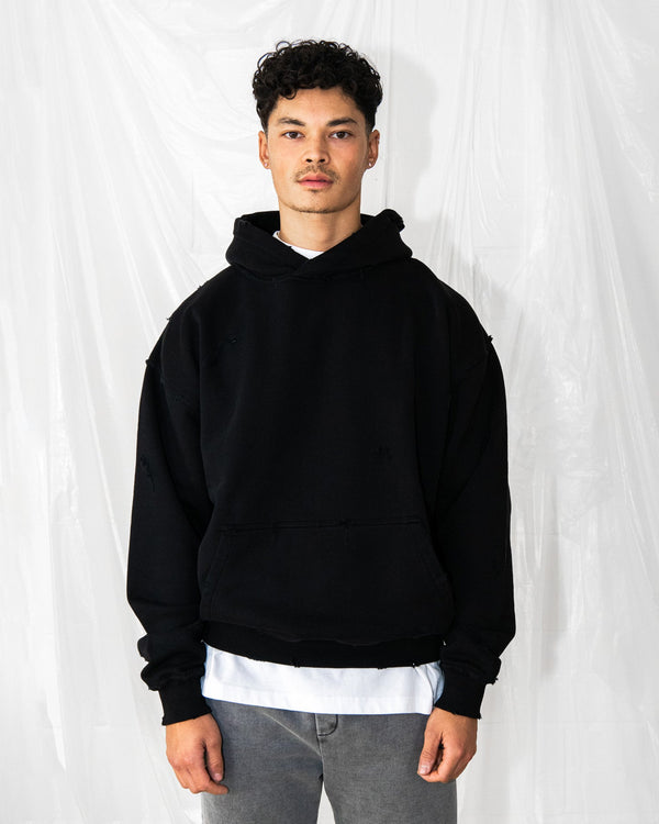 Distressed Hoodie - Black - Destructive