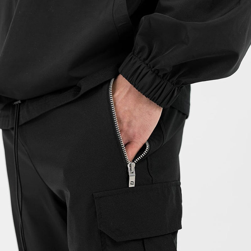 Half Zip Nylon Jacket - Black - Destructive