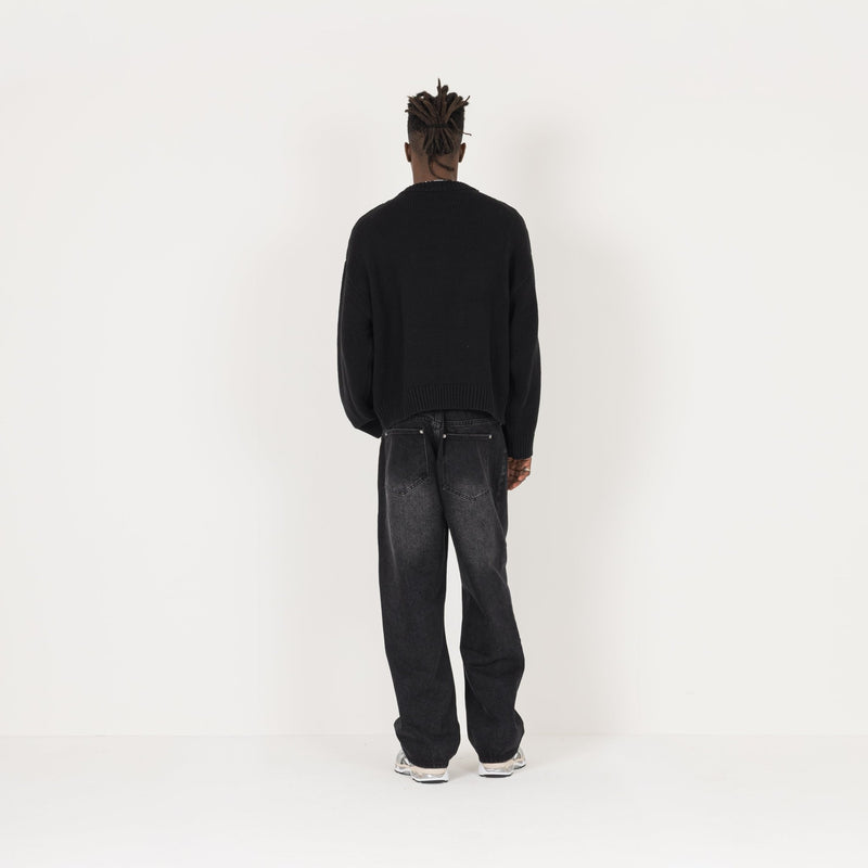 Knitted Sweatshirt - Black - Destructive