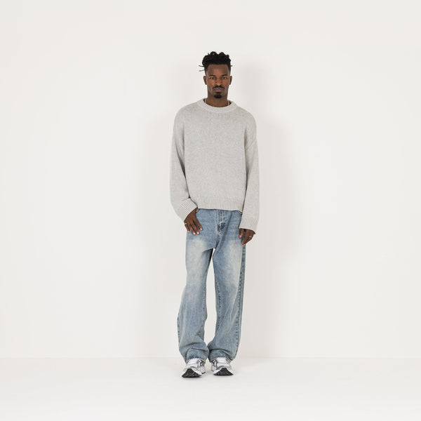 Knitted Sweatshirt - Light Grey - Destructive
