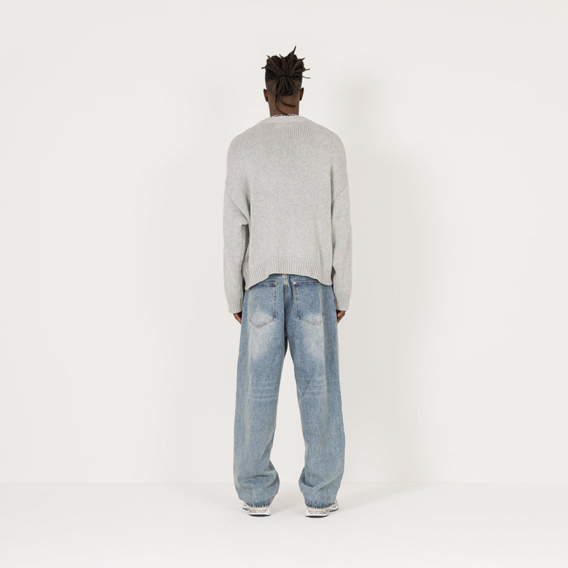 Knitted Sweatshirt - Light Grey - Destructive