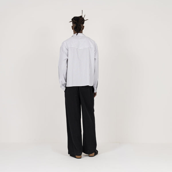 White Pinstripe Cropped Long Sleeve Shirt | Destructive