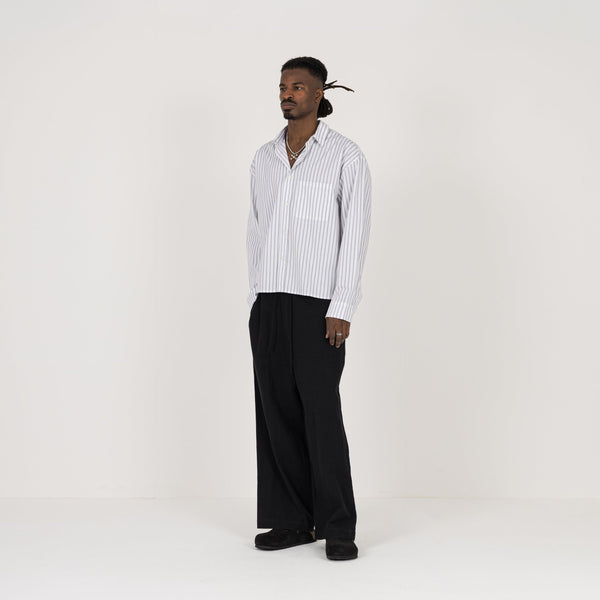Cropped Long Sleeve Shirt - White Pinstripe – Destructive