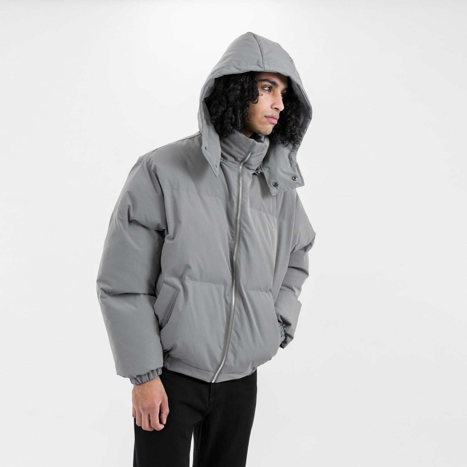 Grey puffy jacket best sale