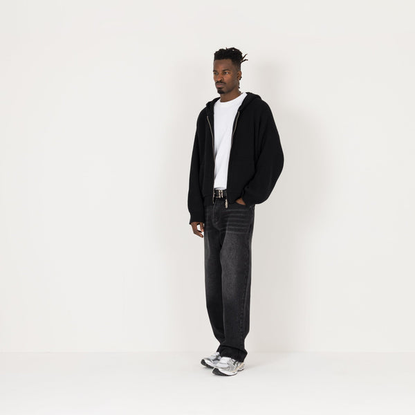 Ribbed Zip Hoodie - Black - Destructive