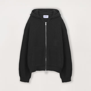 Ribbed Zip Hoodie - Black - Destructive