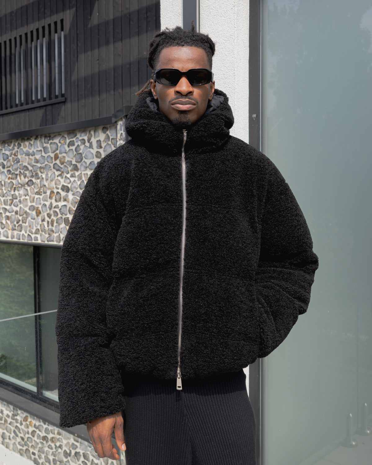 Fleece Puffer Jacket - Black campaign image 1