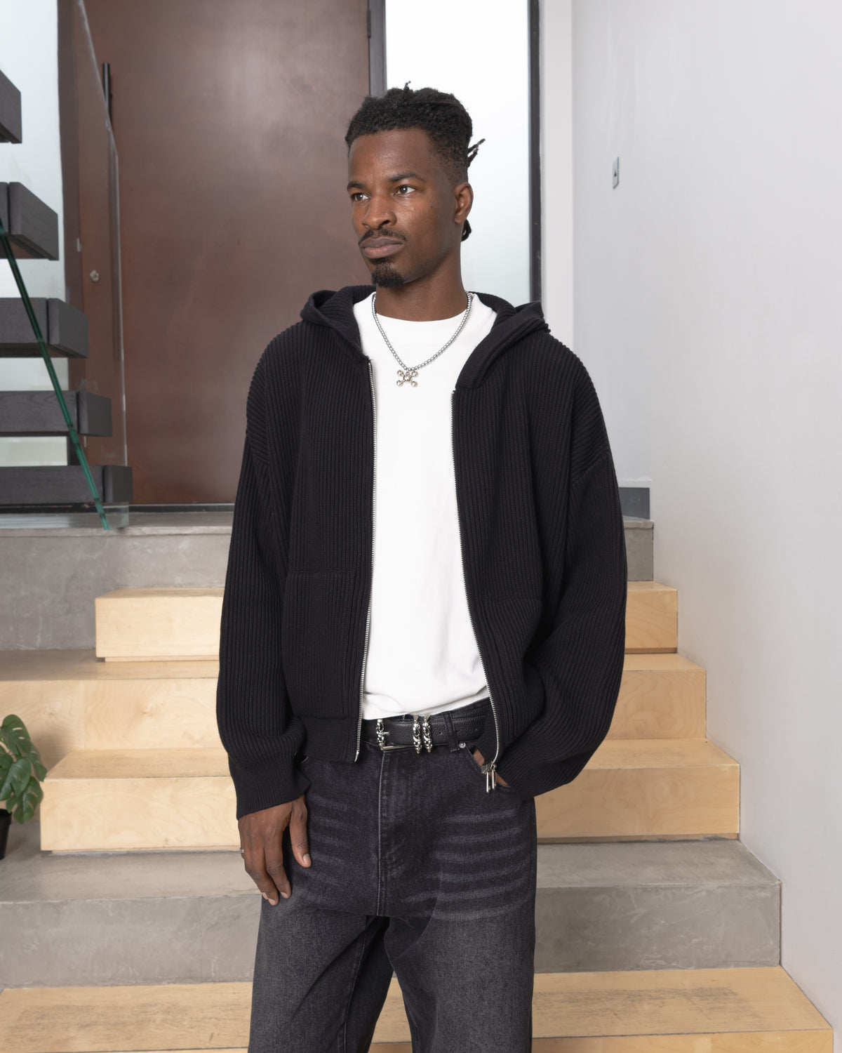 Ribbed Zip Hoodie - Black campaign image 1
