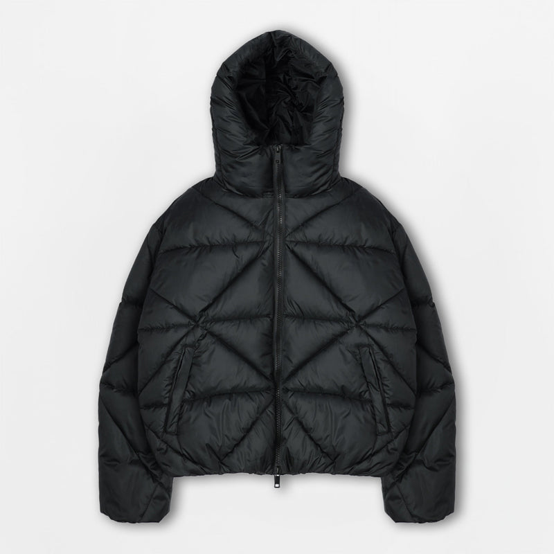 Zip Hooded Puffer Jacket - Black - Destructive