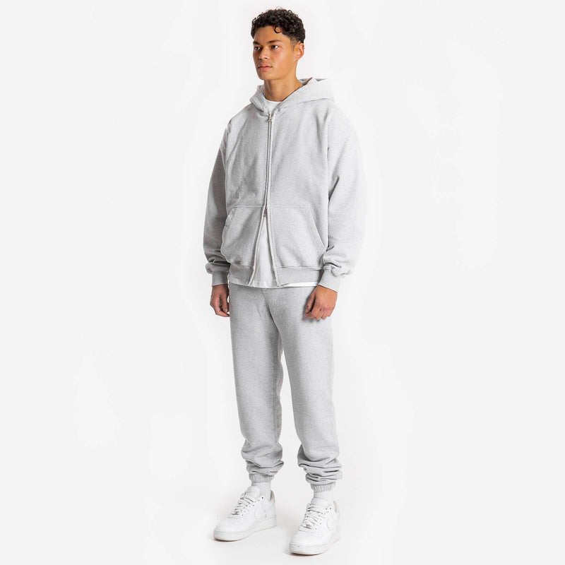 Zip Hoodie - Light Marl Grey - Destructive