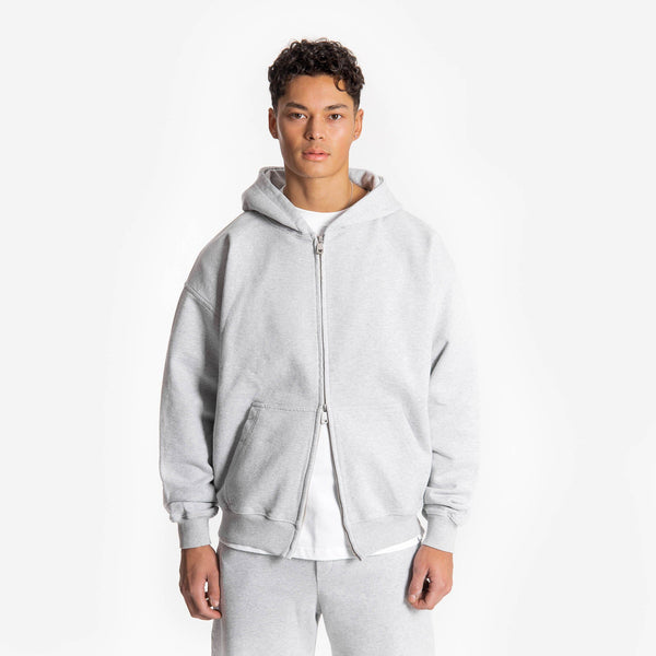 Zip Hoodie - Light Marl Grey - Destructive