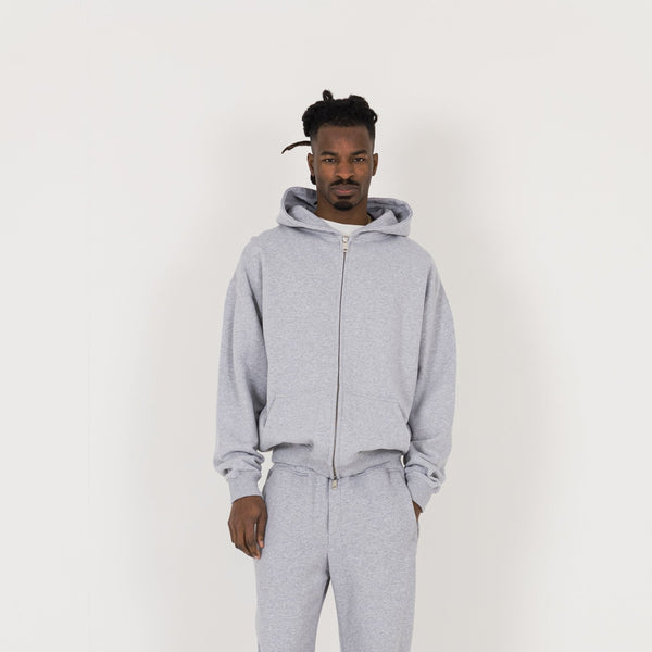 Zip Hoodie - Light Marl Grey - Destructive