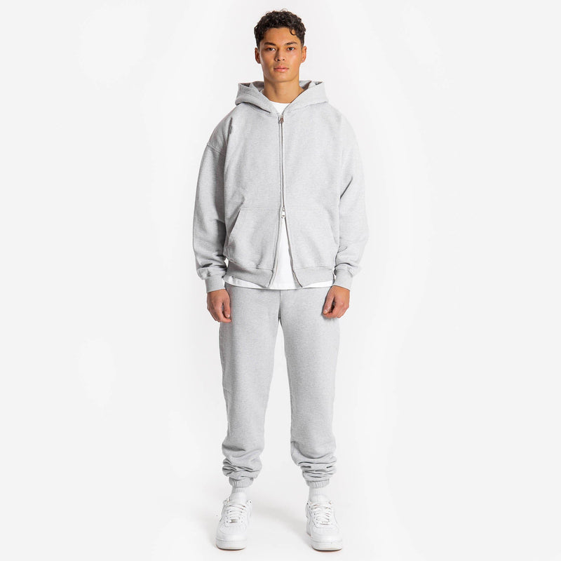 Zip Hoodie - Light Marl Grey - Destructive