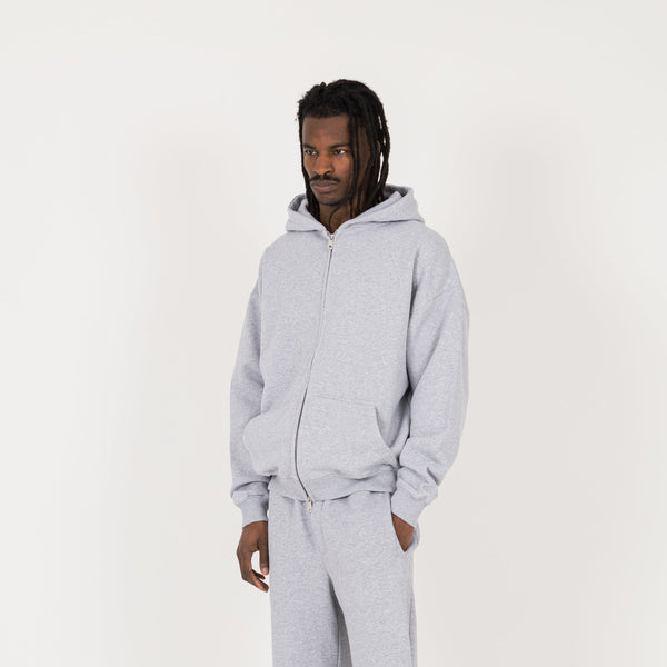 Zip Hoodie - Light Marl Grey - Destructive