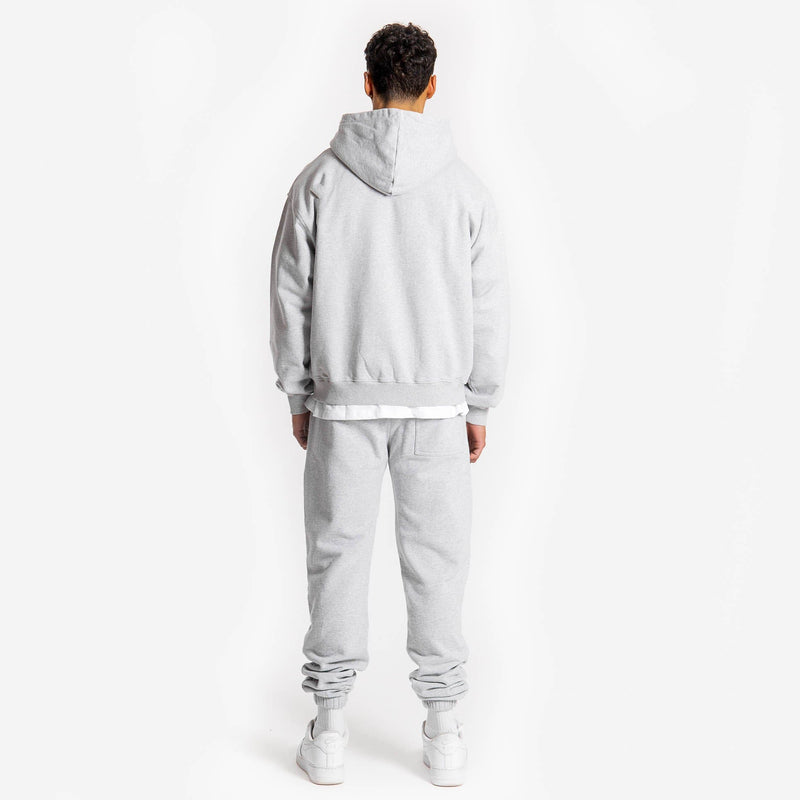 Zip Hoodie - Light Marl Grey - Destructive