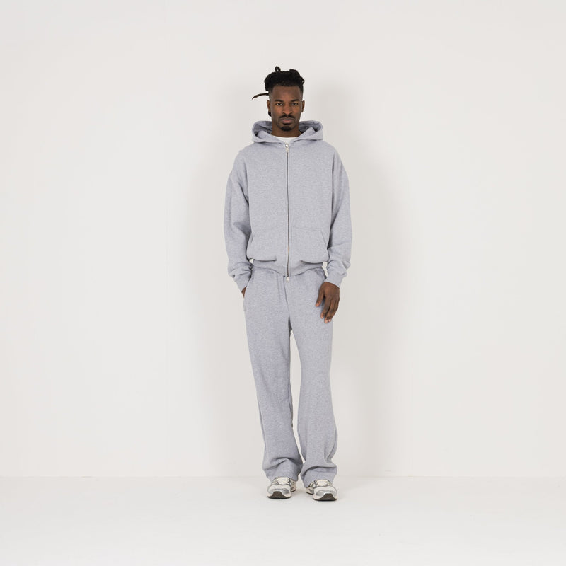 Zip Hoodie - Light Marl Grey - Destructive