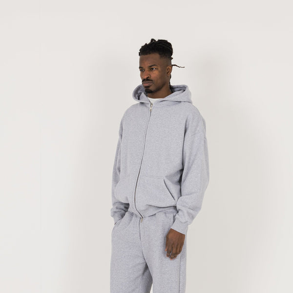 Zip Hoodie - Light Marl Grey - Destructive