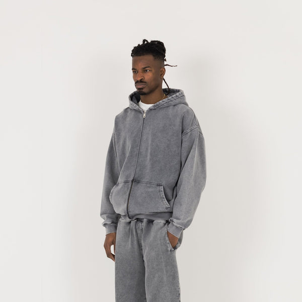 Zip Hoodie - Vintage Grey - Destructive