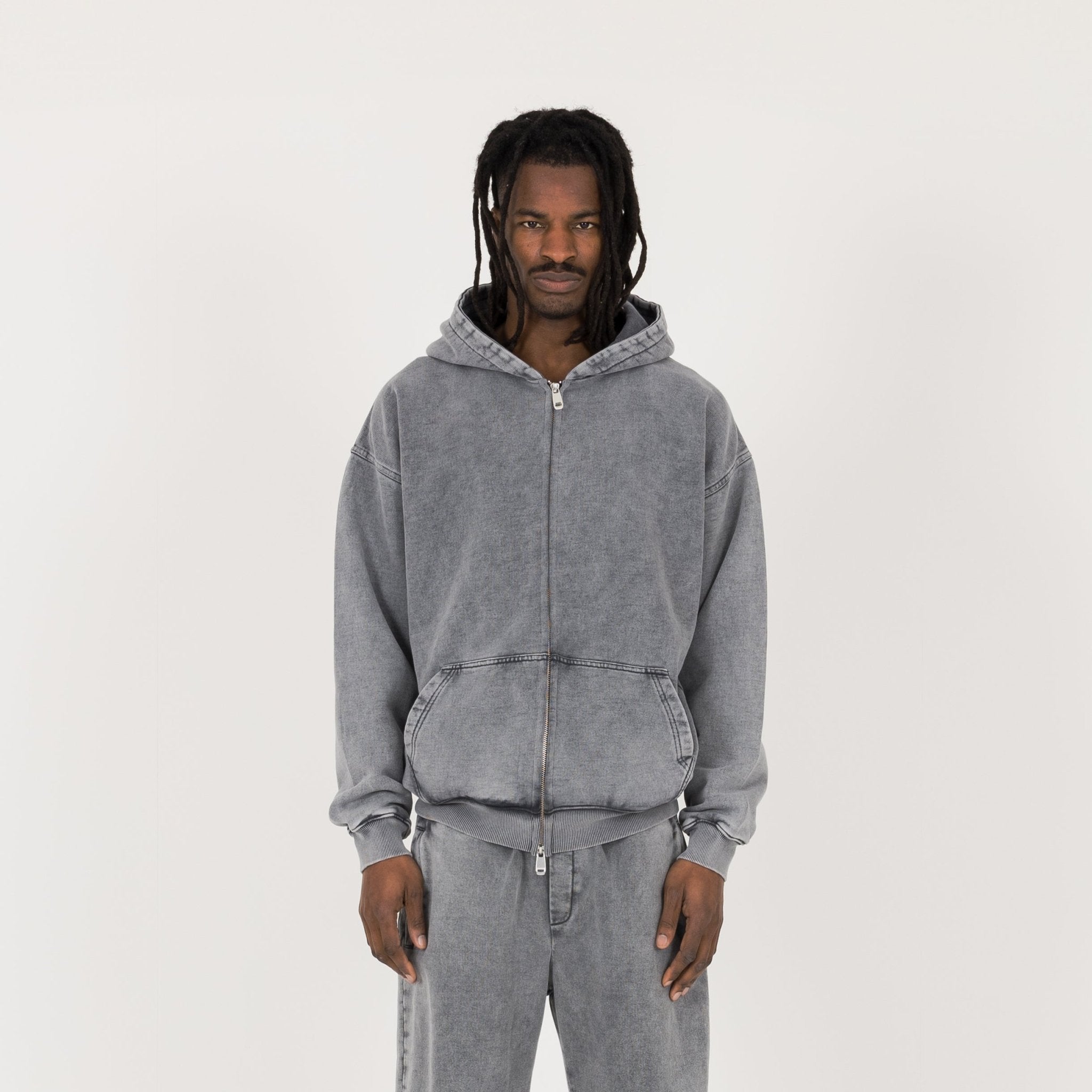 HERITAGE SKULL ZIP HOODIE - SAGE GREY WASH