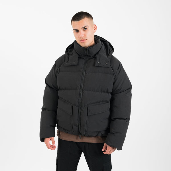 Detachable Hood Puffer Jacket - Black outerwear Destructive