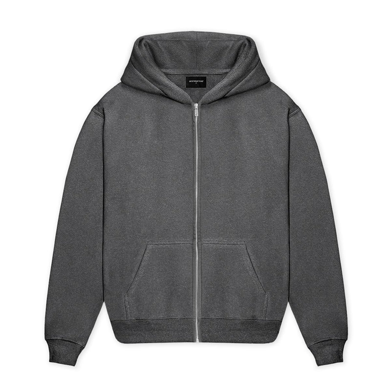 Zip Hoodie - Washed Grey hoodie Destructive